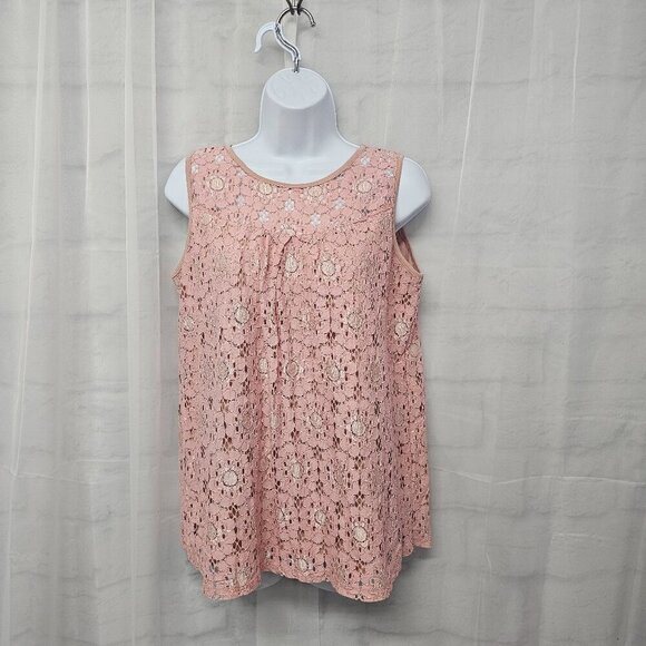 Shannon Ford Pink Floral Lace Tank Coquette Boho Retro M - Picture 1 of 10